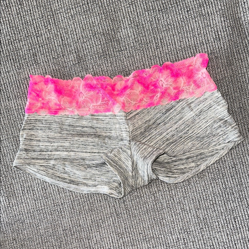 Victoria’s Secret Gray and Pink Lace Trim Shorts